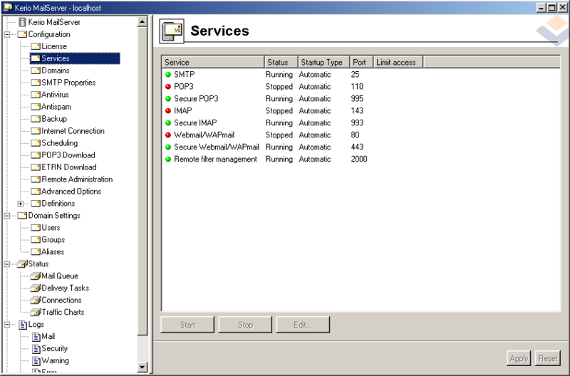 Kerio MailServer with integrated McAfee anti-virus Screenshot